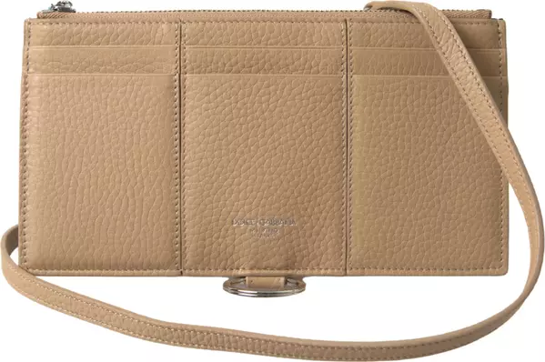 Beige Leather Shoulder Cardholder Shoulder Strap Wallet