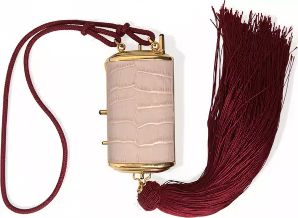 Pink Exotic Leather Mini Mirror Tassel Makeup Bag