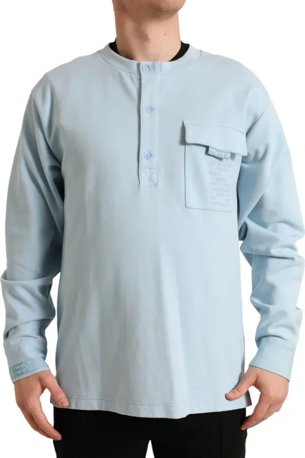 Light Blue Cotton Buttoned Pullover Sweater