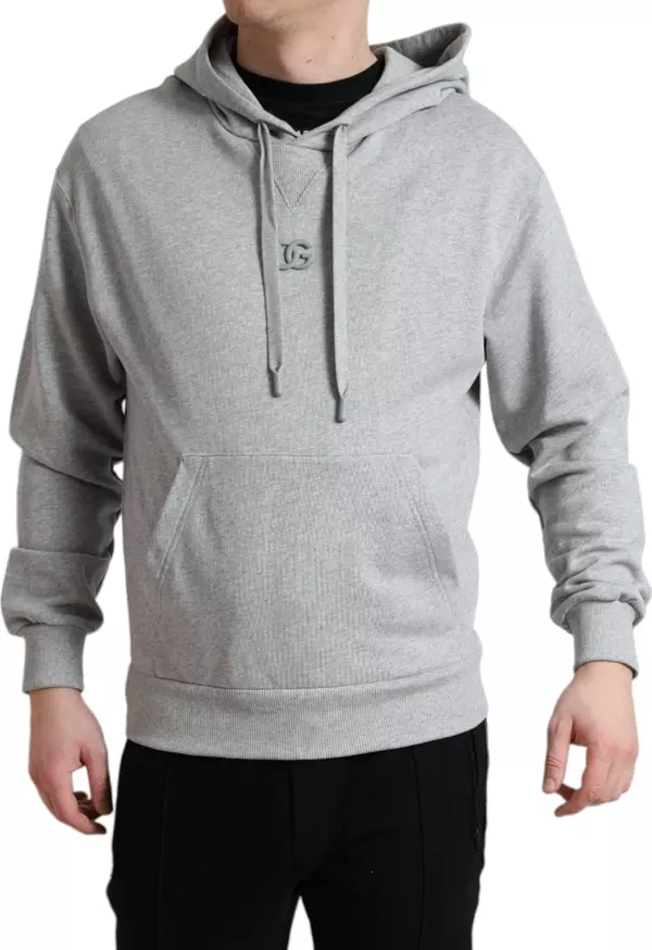Gray Cotton Logo Hooded Sweatshirt Sweater