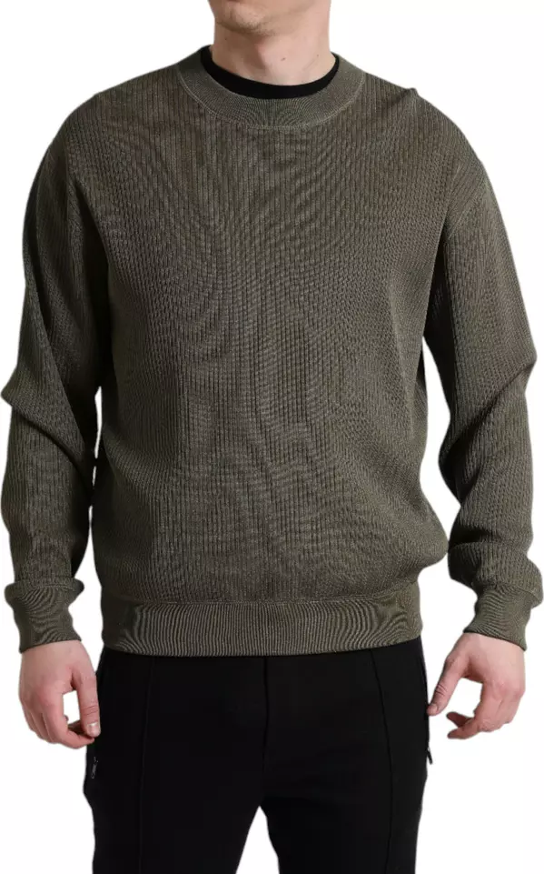 Green Viscose Crew Neck Men Pullover Sweater