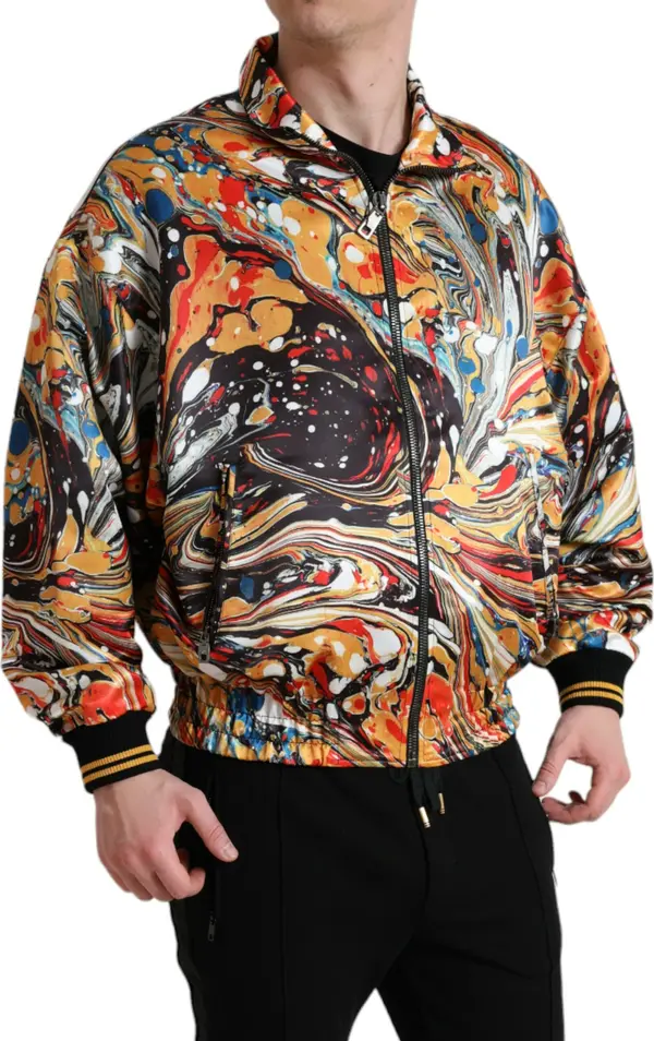 Multicolor Abstract Polyester Bomber Jacket