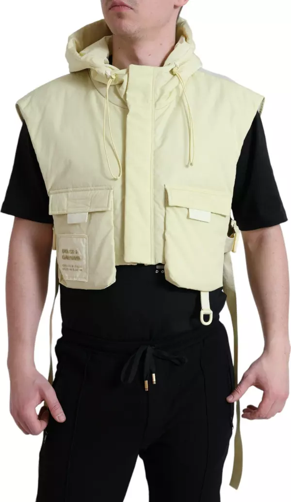 Yellow Nylon Hooded Sportswear Vest Jacket