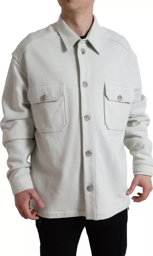 Grey Cotton Button Down Collared Coat Jacket