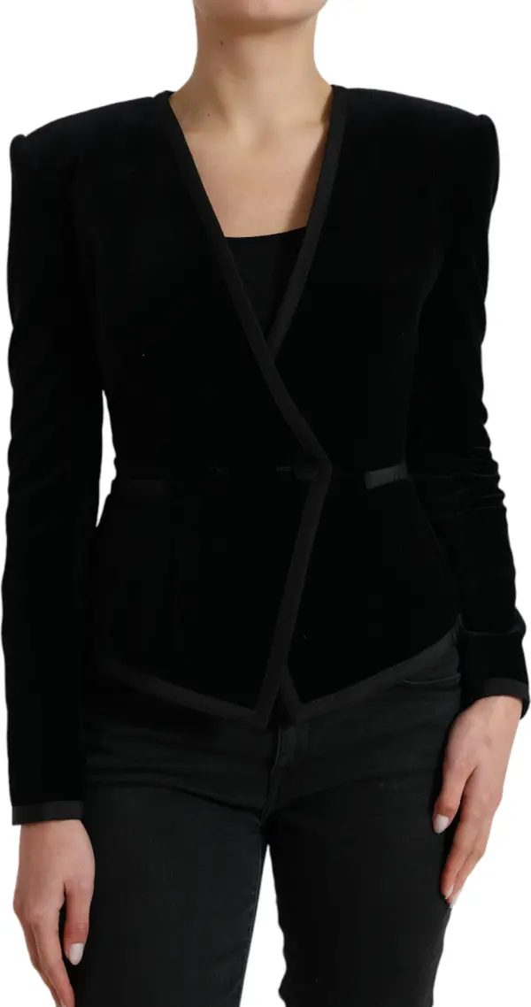 Black Velvet Cotton Double Breasted Jacket