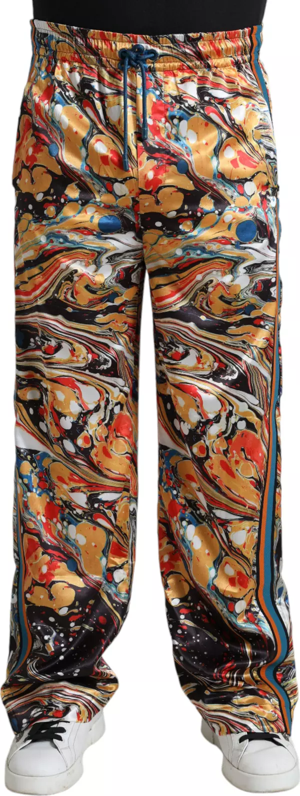 Multicolor Marble Print Satin Pants
