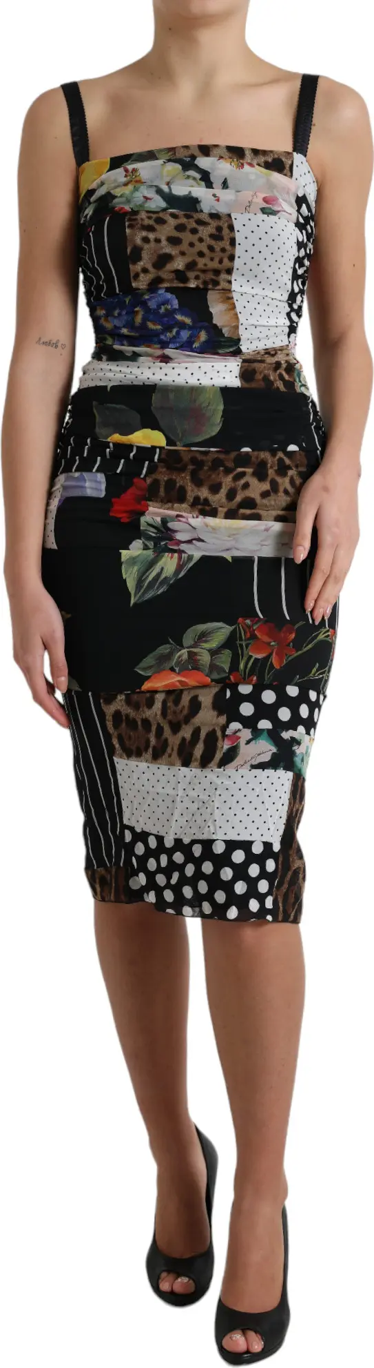 Multicolor Patchwork Midi Floral Leopard Bodycon Dress