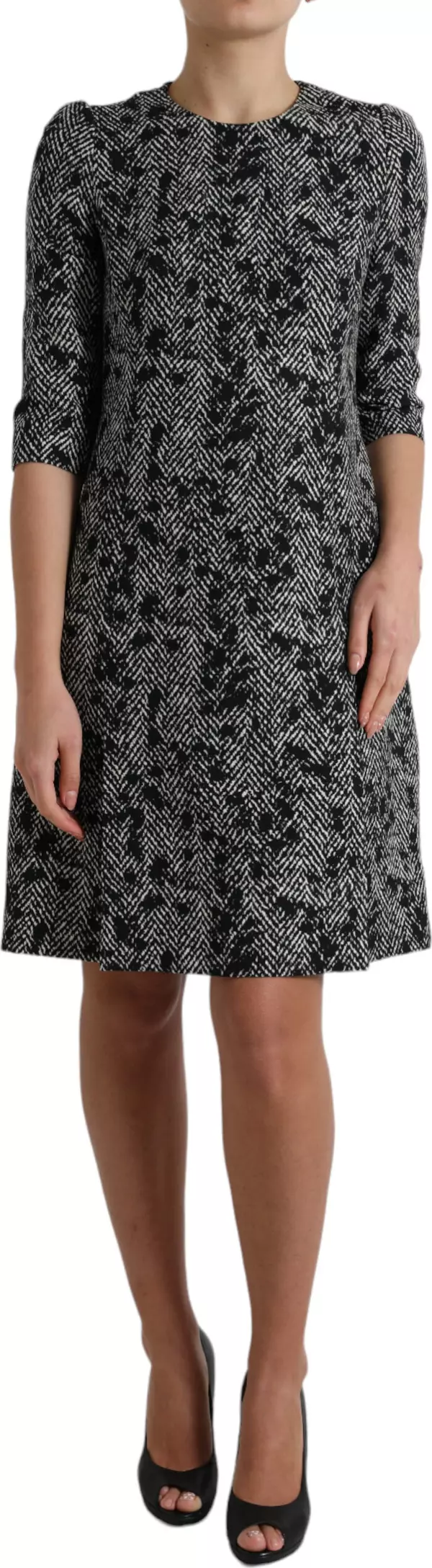 Black Chevron Polyester Shift Mini Dress