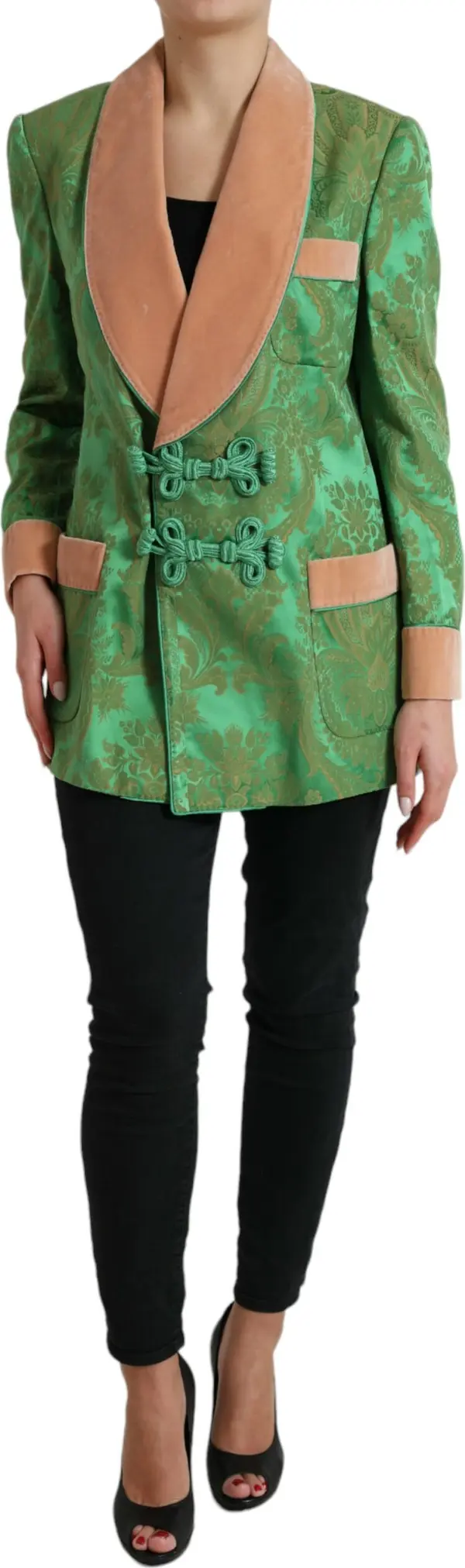 Green Floral Double Breasted Coat Jacket