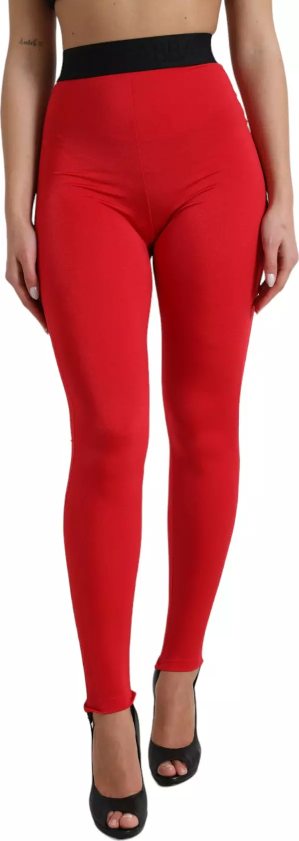 Red Nylon DG Logo Slim Leggings Pants