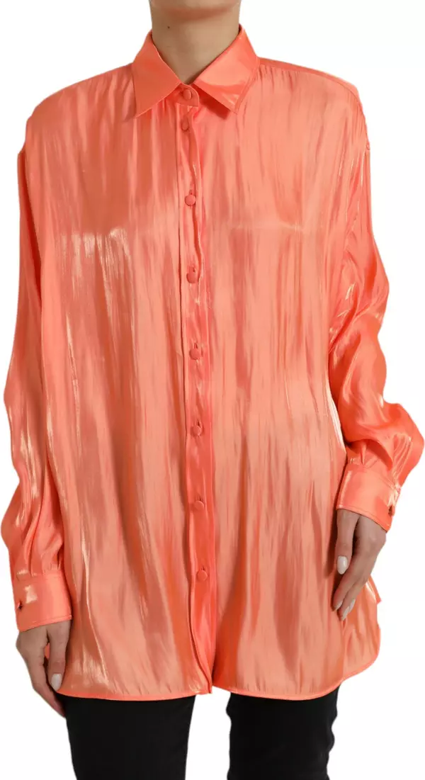 Peach Long Sleeve Button Down Blouse Top