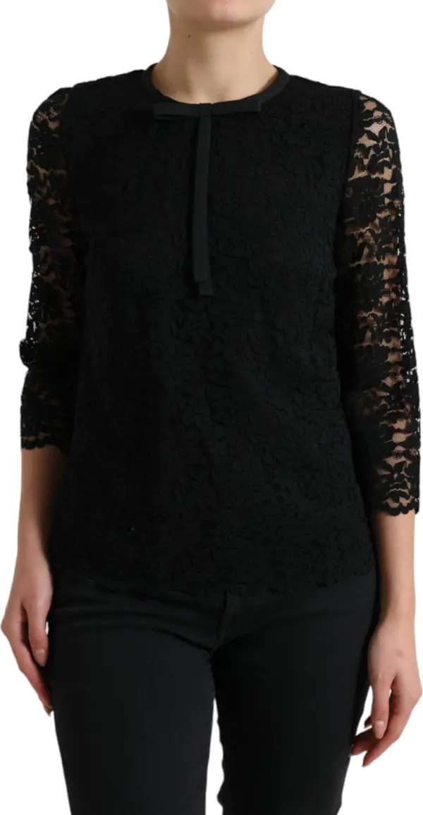 Black STAFF Blouse Floral Lace Nylon Top