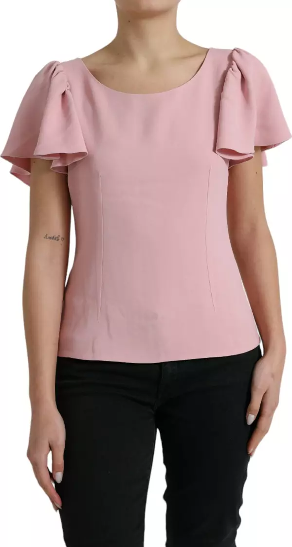 Pink Short Sleeves Round Neck Blouse Top