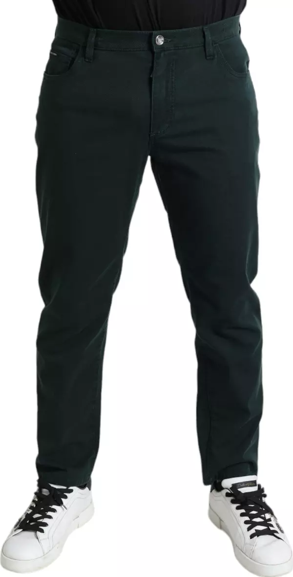 Green Cotton Stretch Skinny Men Denim Jeans