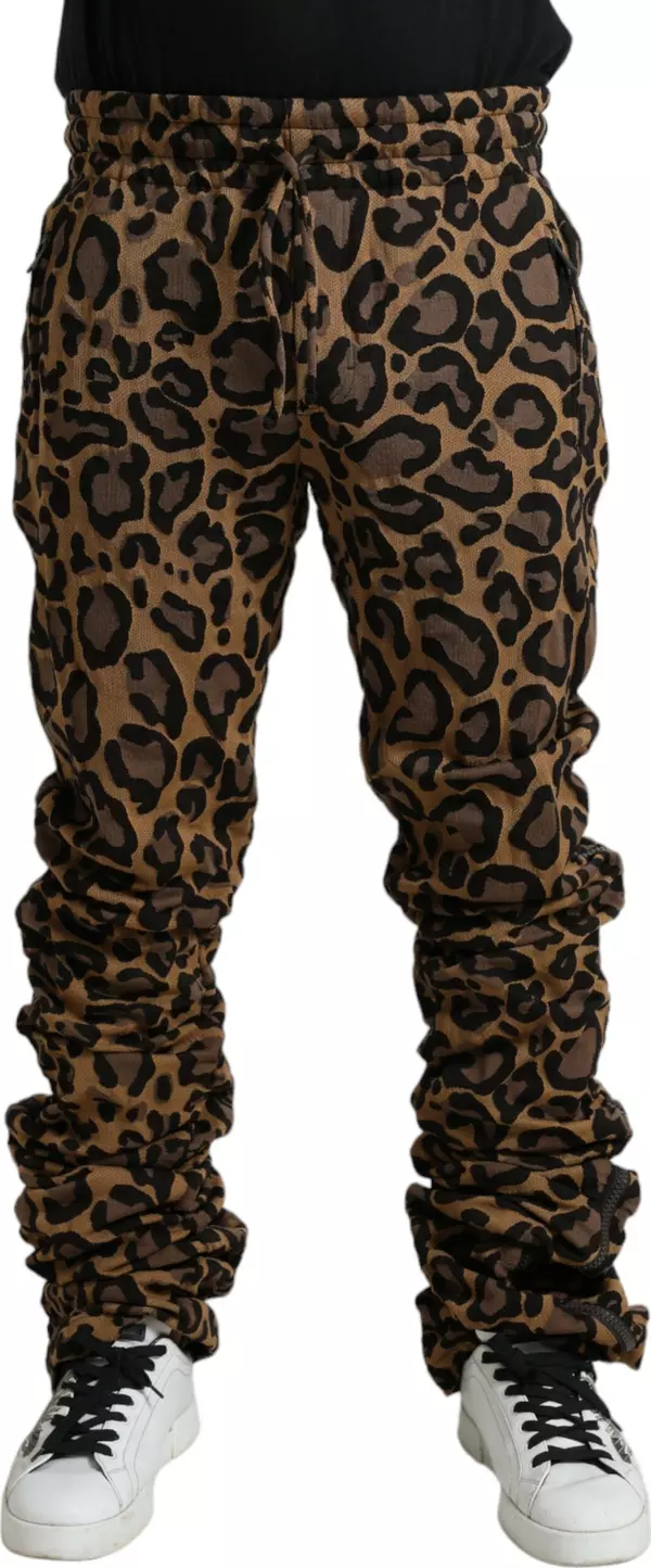 Brown Leopard Jacquard Jogger Pants
