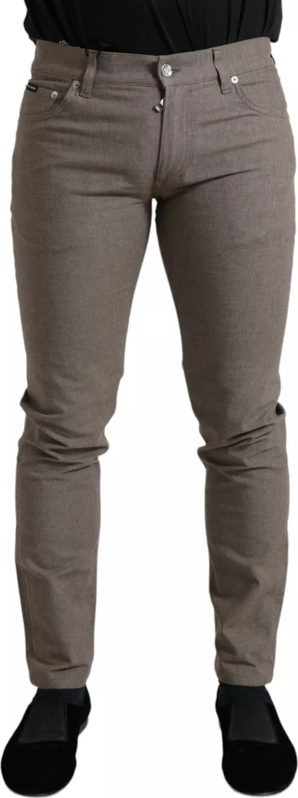 Brown Cotton Stretch Skinny Men Pants