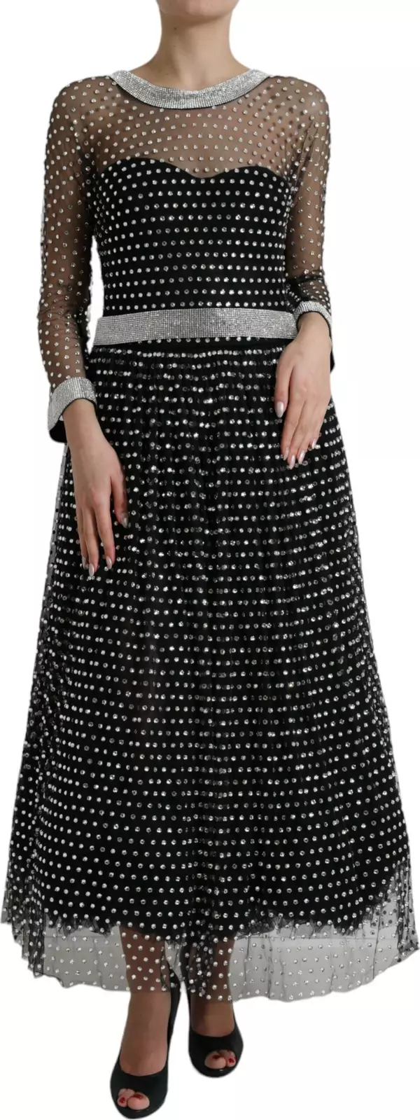 Black Crystal Embellished A-line Gown Dress