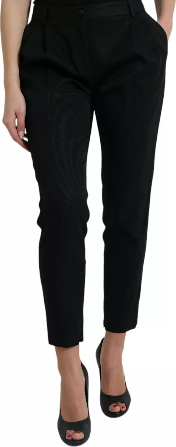 Black Wool High Waist Cropped Tapered Pants