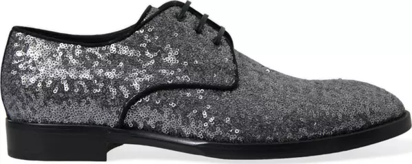 Silver Sequined Lace Up Men Derby Dress Shoes