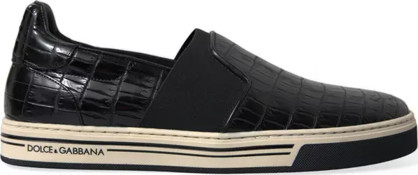Black Croc Exotic Leather Sneakers Shoes