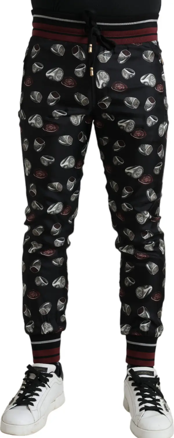 Black Ring Silk Jogging Trousers Pants