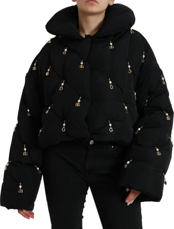 Black Embellished Quilted Shell Bomber Jacket