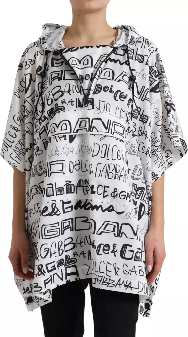 White Logo Print Hooded Blouson T-shirt Top