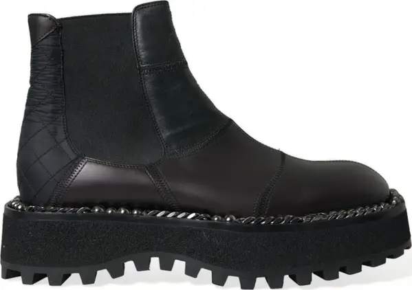 Black Leather Slip On Stretch Chelsea Boots Shoes