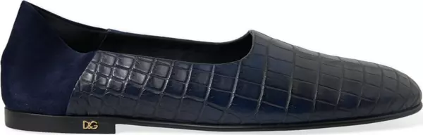 Blue Crocodile Leather Loafers Slip On Shoes