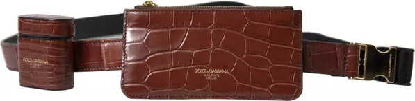Brown Alligator Leather Airpods Case Coin Purse Wallet