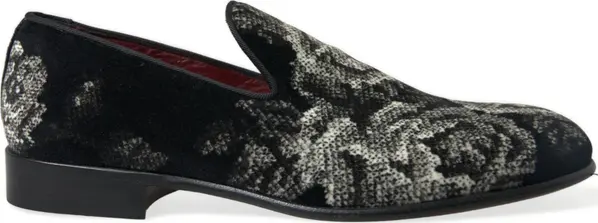 Black Floral Slippers Men Loafers Dress Shoes