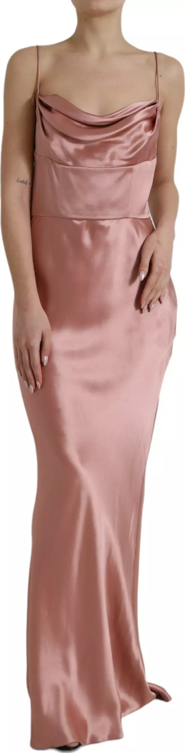 Pink Silk Spaghetti Straps Long Gown Dress