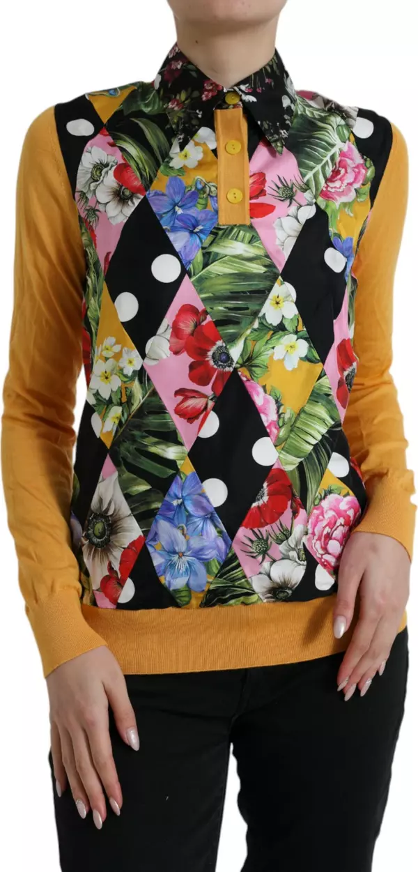 Multicolor Patchwork Cashmere Henley Sweater