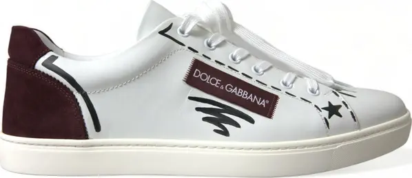 White Bordeaux Leather Logo Low Top Sneakers Shoes
