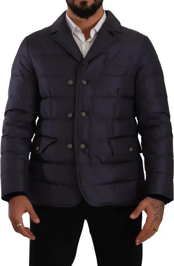 Blue Silk Goat Coat Blouson Winter Jacket