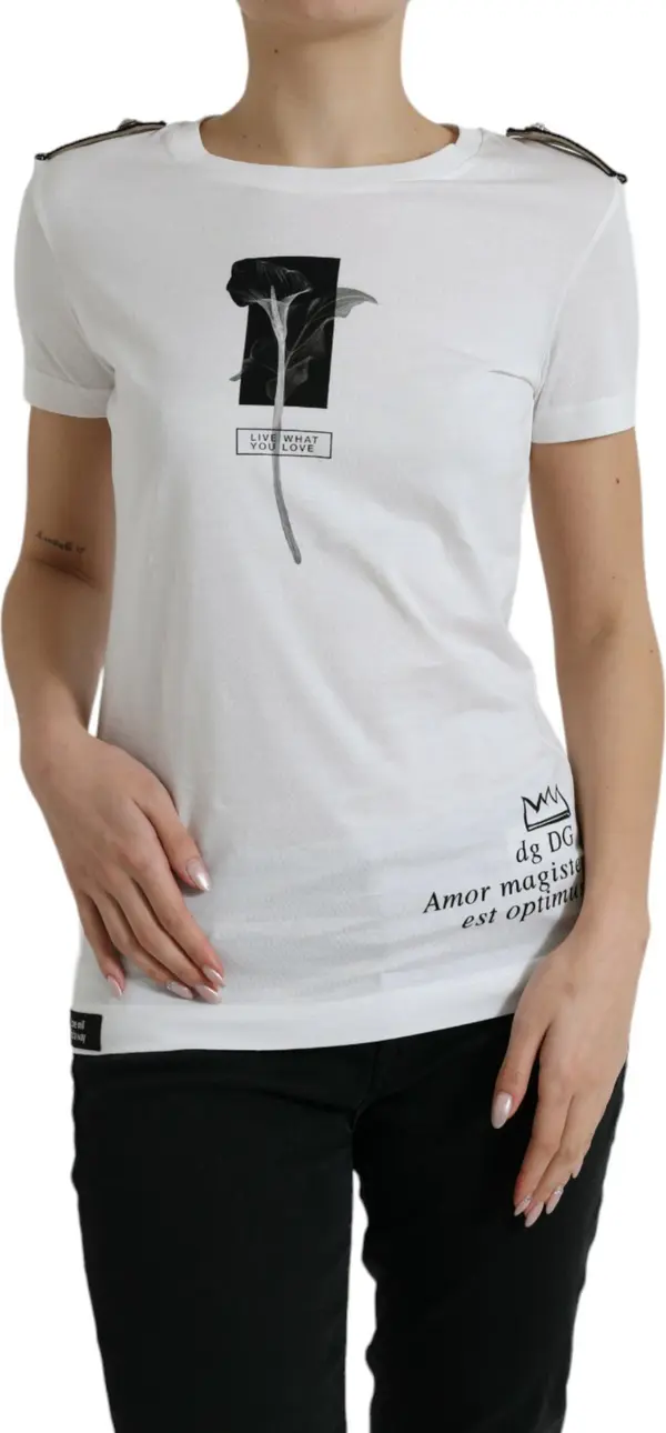 White Black Roses Crewneck Cotton T-shirt