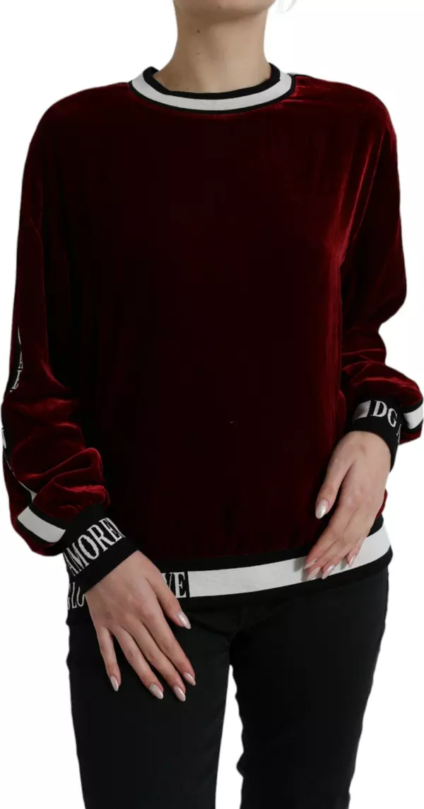 Bordeaux Velvet Round Neck Pullover Sweater