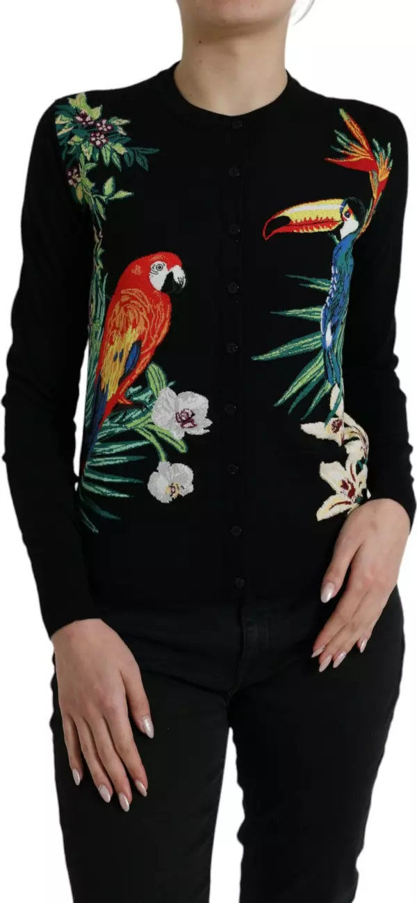 Black Bird Wool Long Sleeve Cardigan Sweater