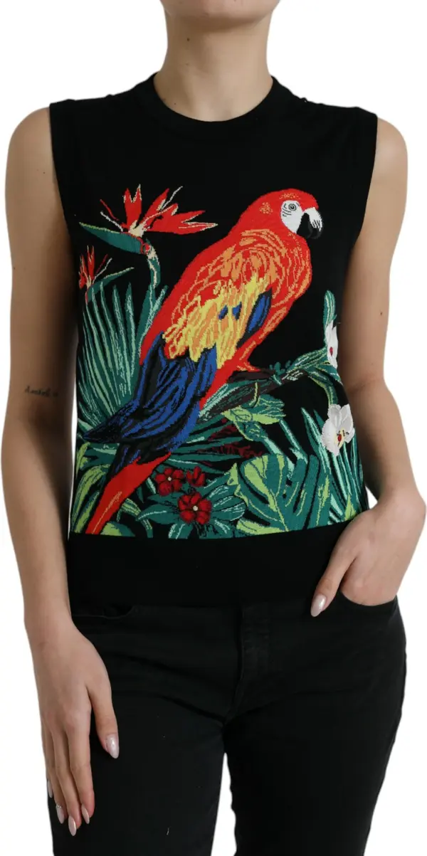 Black Jungle Crew Neck Sleeveless Tank Top