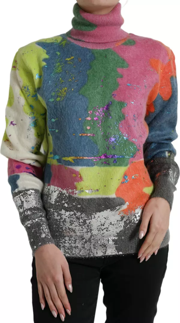 Multicolor Mohair Turtleneck Pullover Sweater