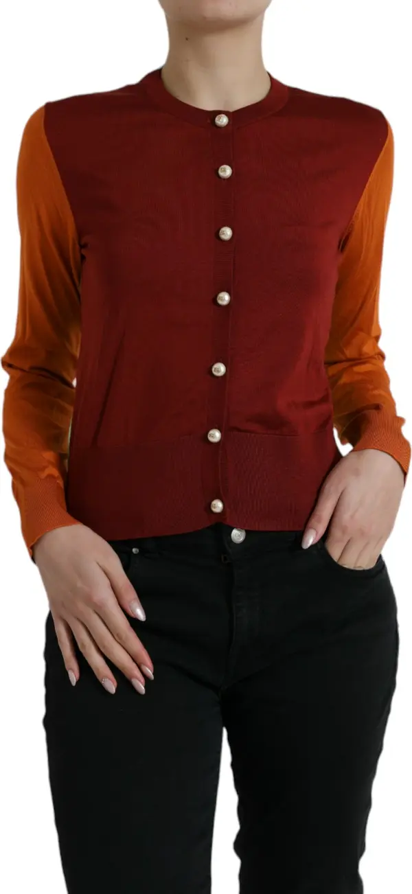 Multicolor Silk Crewneck Cardigan Sweater