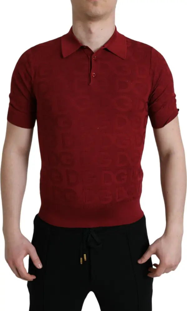 Maroon Collared Short Sleeve Silk T-shirt