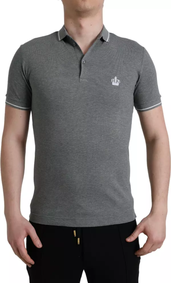 Gray Collared Short Sleeve Crown T-shirt