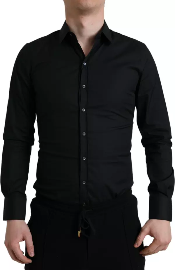 Black Cotton Stretch Slim Formal Dress Shirt