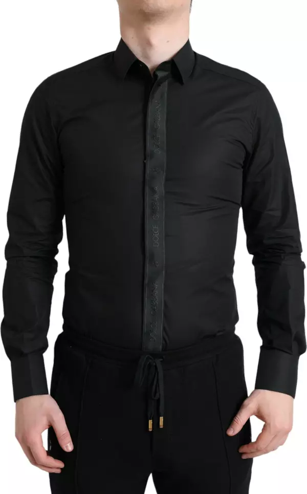 Black Cotton Logo Formal GOLD Dress Shirt