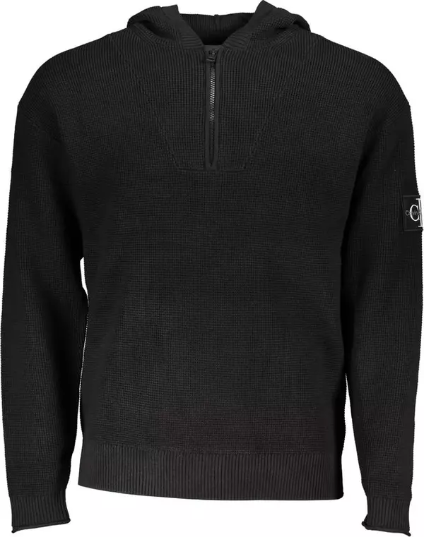Black Cotton Men's Sweater Hooded Half Zip