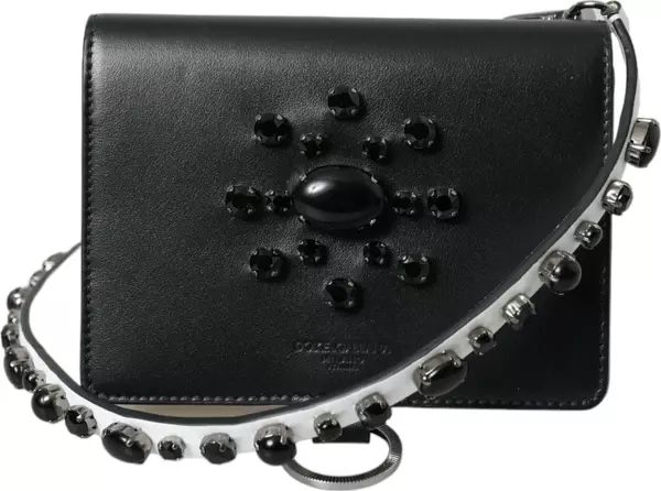 Black White Leather Crystal Embellished Cardholder Wallet