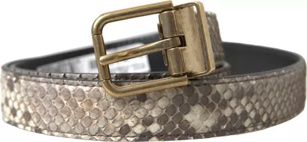 Brown Python Leather Gold Metal Buckle Belt