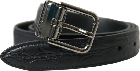 Black Leather Silver Metal Buckle Belt