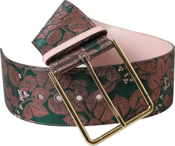 Multicolor Floral Jacquard Lurex Gold Buckle Belt